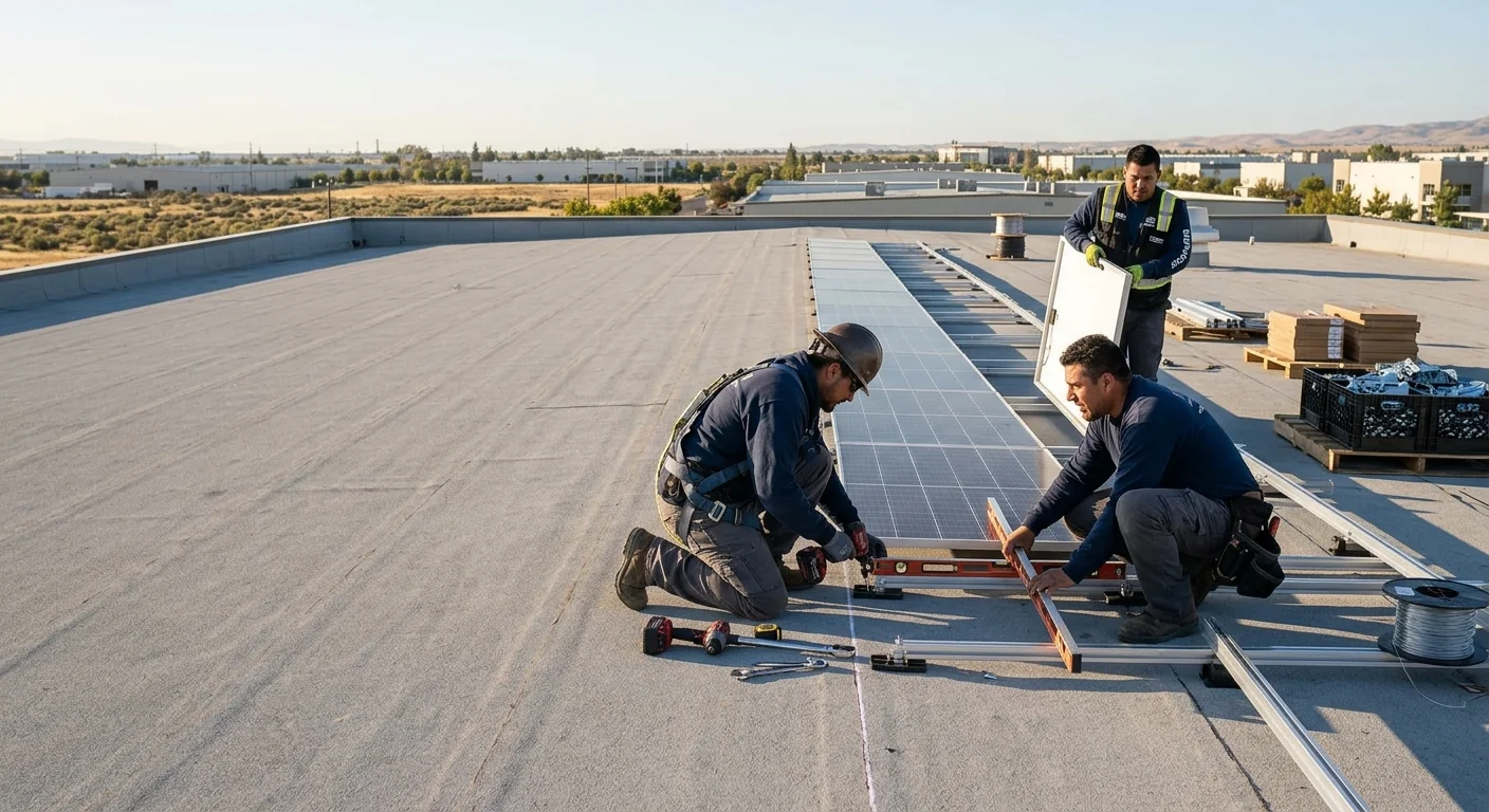 Empty flat commercial rooftop in Tracy suitable for a solar array
