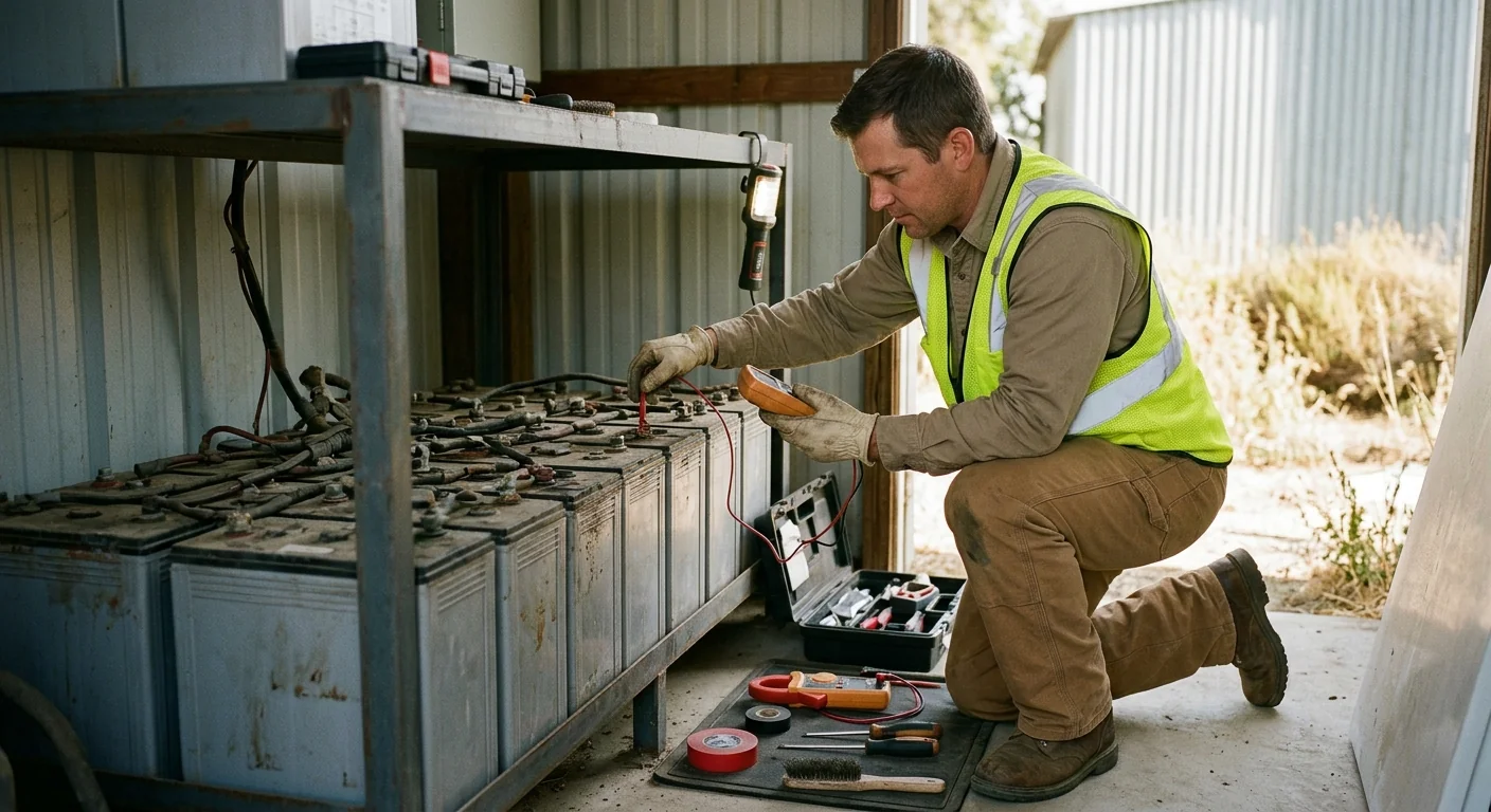 Aging off-grid battery bank showing capacity loss at a Tracy rural property