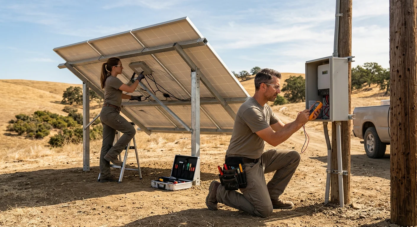 Solar array and charge controller inspection during an off-grid assessment in Tracy