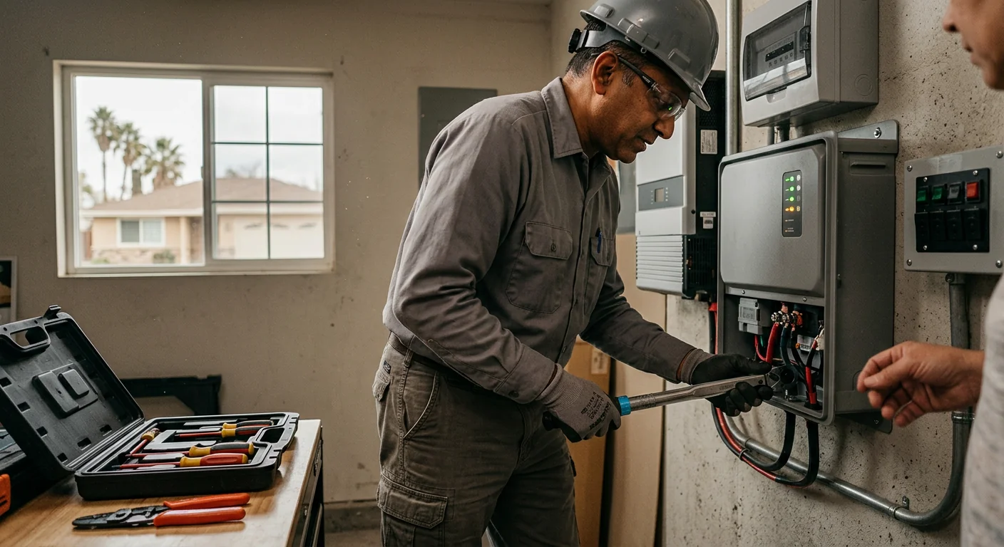 Wall-mounted solar battery supplying backup power during a grid outage