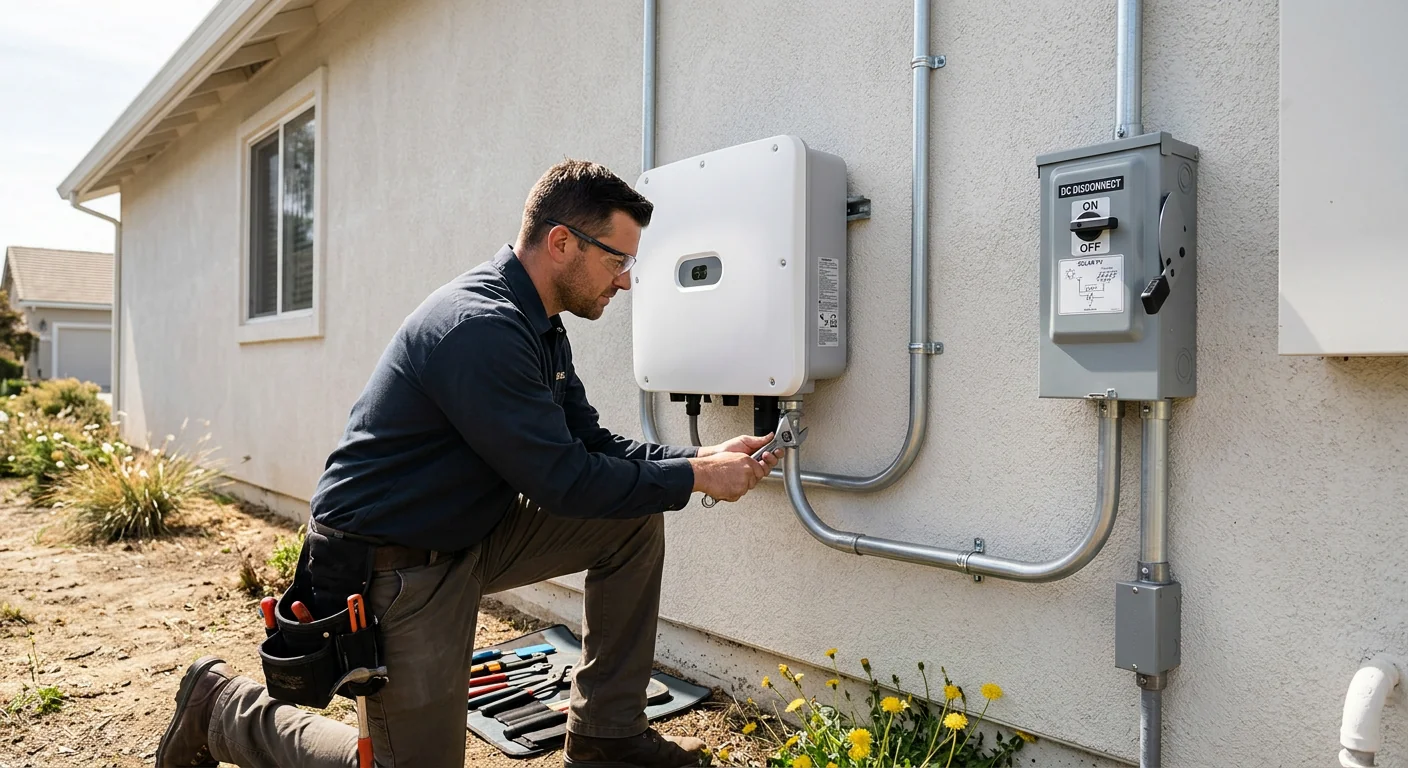 Clean conduit routing and labeled disconnect after a completed inverter replacement