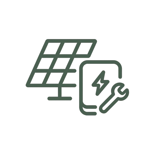 Line icon of a solar inverter unit with power symbol