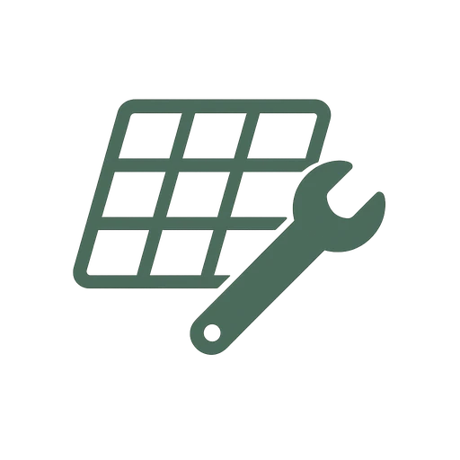 Line icon of a wrench crossed over a solar panel