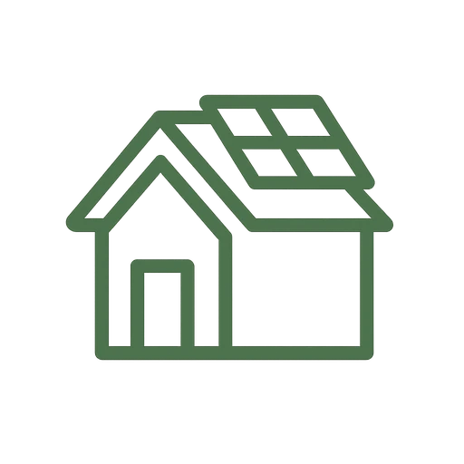 Line icon of a house roof with solar panels and sun