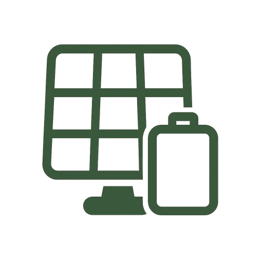 Line icon of a battery unit connected to a sun symbol