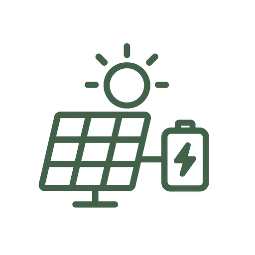 Line icon of a remote cabin with standalone solar panel
