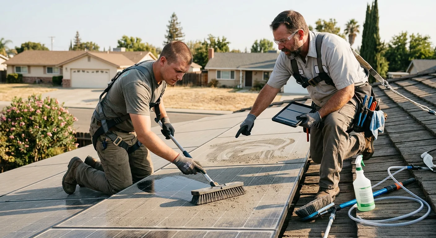 Dust buildup on residential solar panels reducing output in Tracy